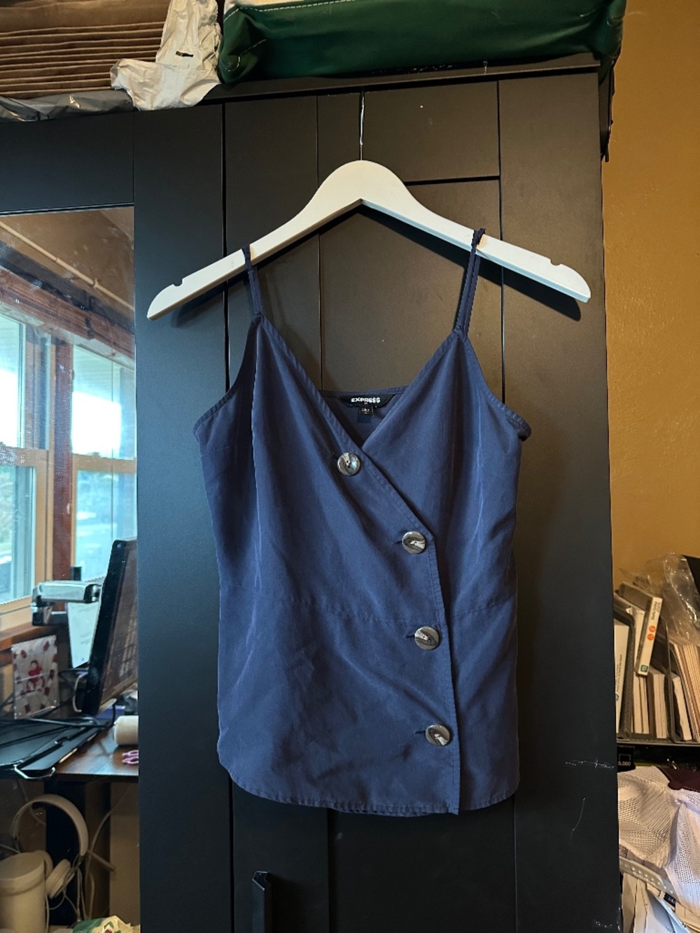 Express Navy Blue Wrap Button Cami Peplum Top Small